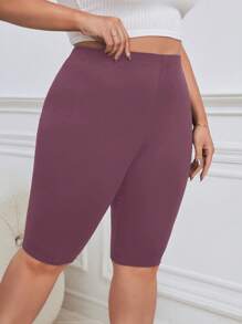 SHEIN Essnce Quần legging bó sát tối giản màu trơn cỡ lớn - Trang phục thường ngày - Bụi hồng - Xem 5