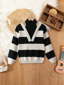 SHEIN Tween Girl Stripes Ribbed Knit Layered Sleeveless Sweater, Autumn - Multicolor - View 7