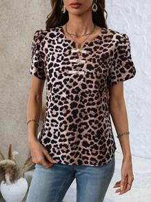 EMERY ROSE Women Leopard Print Loose Blouse - White - View 3