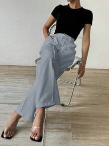 RosyDaze Pantalones De Traje Rectos Casuales De Color Sólido Para Mujer