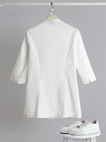 TaskEZ Áo khoác đồng phục y tá màu trơn có túi đôi - trắng - Xem 8