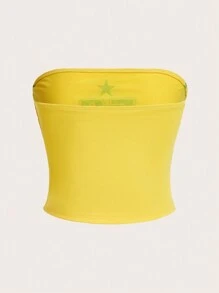 SHEIN EZwear Contrast Trim Letter Print Tube Top, Summer