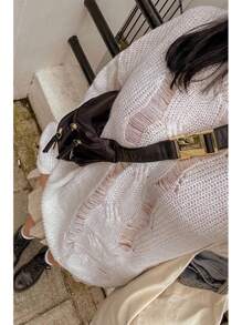 INAWLY Women's Solid Color Simple Casual Everyday Knit Sweater, Knit Pullover Fall Winter - White - View 5
