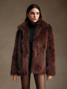 Anewsta Women's Ombre Fluffy Fluffy Coat For Winter - Brown - View 4