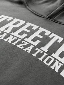 Manfinity VCAY Men's Loose Fit English Print Long Sleeve Knit Sweatshirt Set, For Fall Winter - Dark Grey - View 5