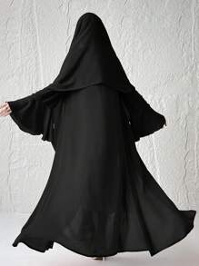 Al Najma Abrigo árabe modesto con capucha y mangas largas acampanadas de unicolor para mujer (Abaya)