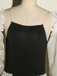 Teens Girls' Puff Sleeve Mesh Contrast Minimalist Casual Dress - Black and White - View 4