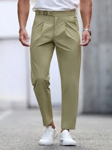 Manfinity Mode Women's Casual Front Button Pocket Simple Design Pants, Daily Wear - Green - View 1