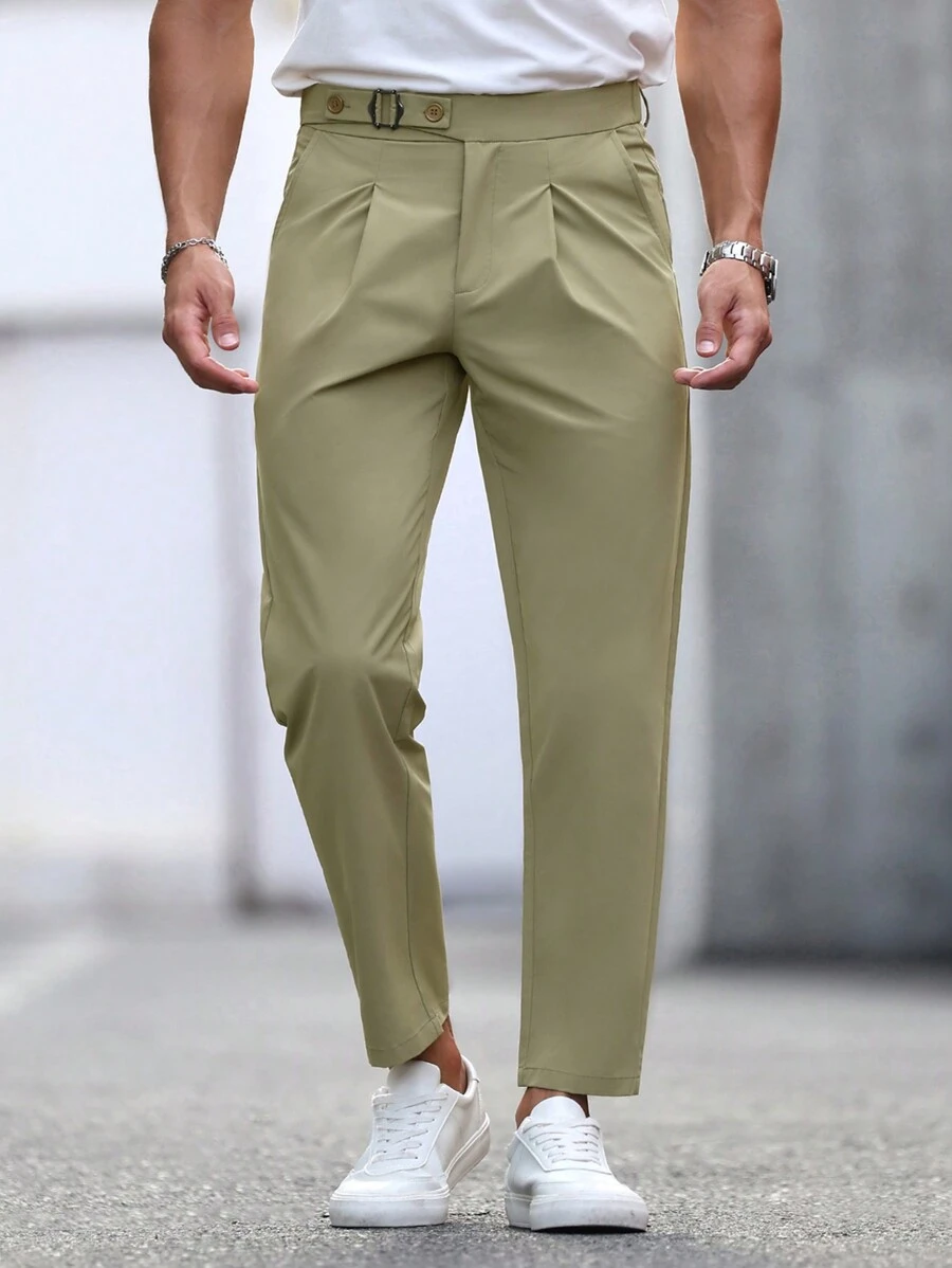 Manfinity Mode Women's Casual Front Button Pocket Simple Design Pants, Daily Wear - Green - View 1