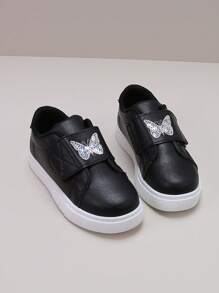 Kids' Casual High-Quality Butterfly Sequin Hook And Loop Black Sneakers - Black - View 2