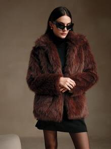 Anewsta Women's Ombre Fluffy Fluffy Coat For Winter - Brown - View 7