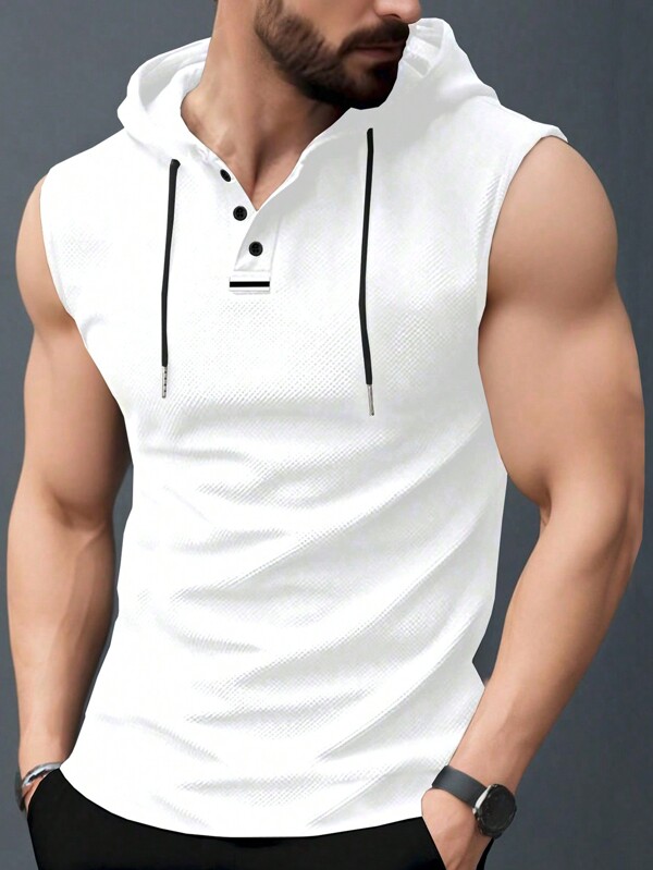 Manfinity Homme Herren lässiges ärmelloses Tanktop mit Kapuze und Kordelzug in Einfarbig, Sommer