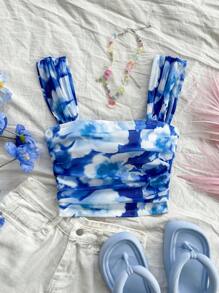 Soleia لباس علوي التانك الصيف المحاصر ذي الرقبة المربعة مع طباعة الزهور للنساء في أوقات الفراغ WYWH