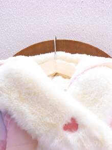 小女孩温暖拉链加厚彩虹图案外套和围巾，冬季 - 銀色 - 查看 5