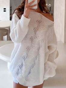 INAWLY Women's Solid Color Simple Casual Everyday Knit Sweater, Knit Pullover Fall Winter - White - View 3