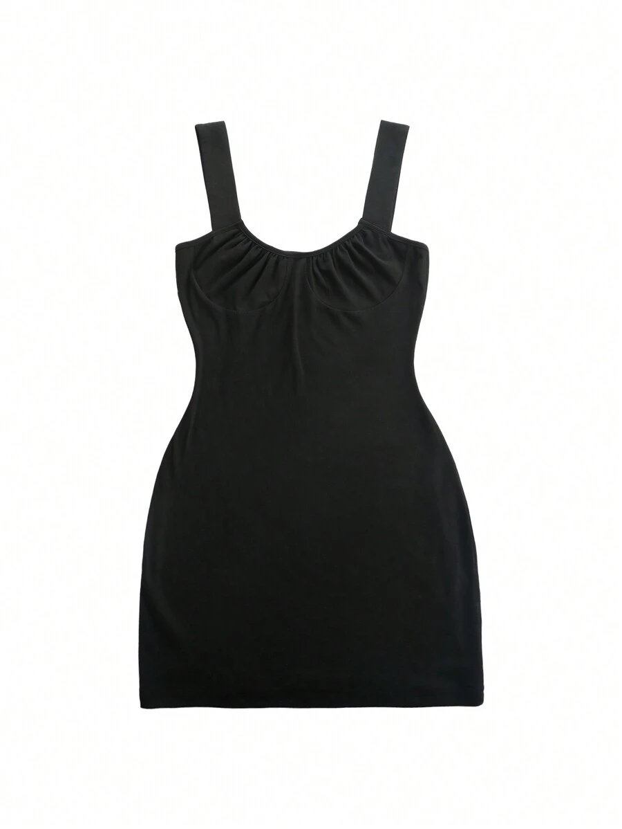 Zolique 夏季純色褶皺無袖性感緊身連身裙