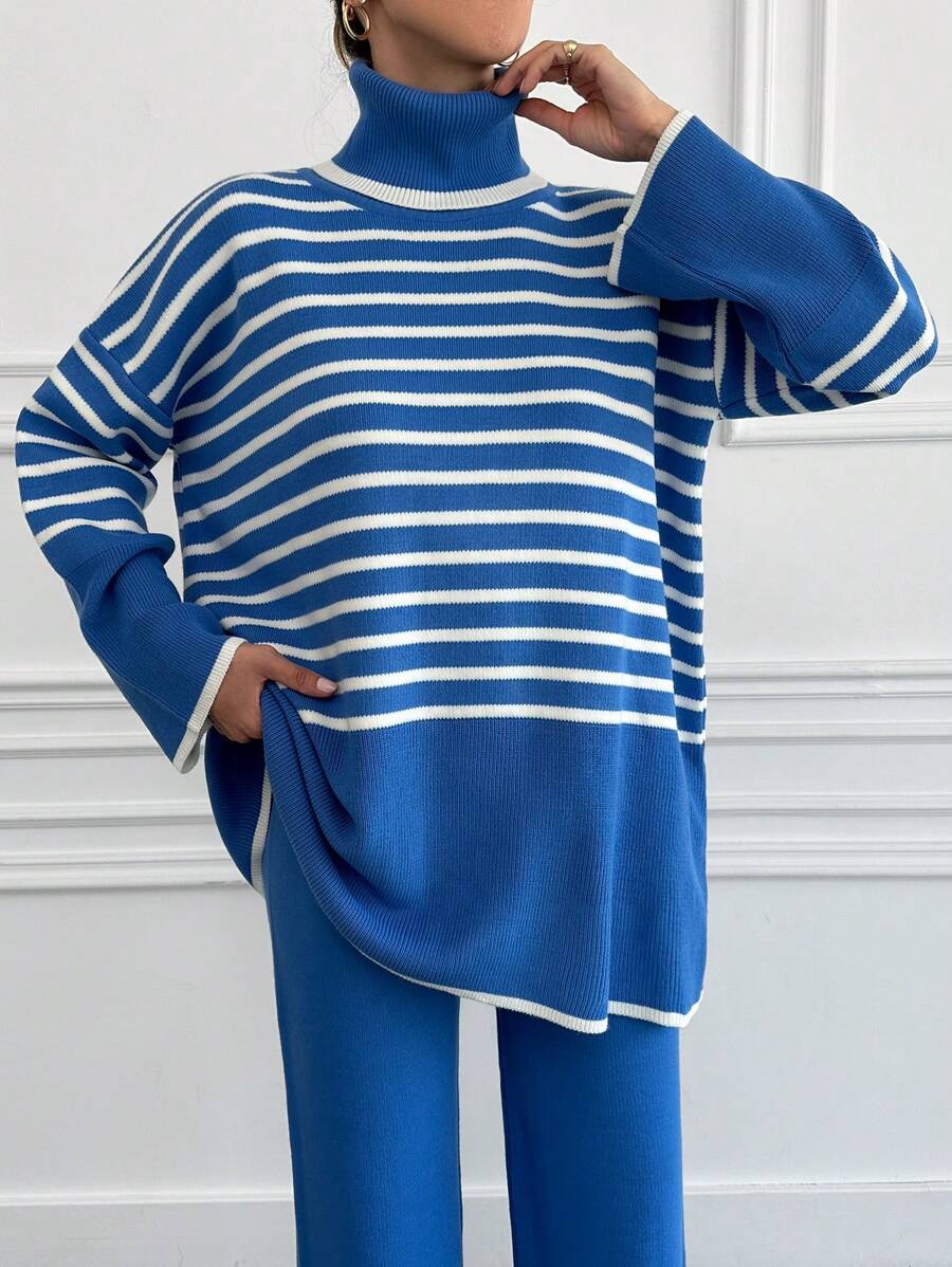 EURMUSE Của phụ nữ Áo cao cổ Sọc Áo len 2 cái/bộ - Nhiều màu - Xem 1