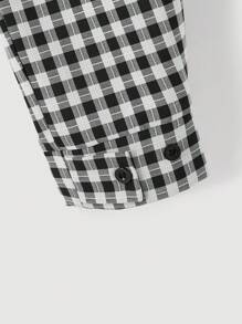 SHEIN MOD 复古格子撞色立领夹克，秋季服装，格子大衣，黑白秋冬大衣，返校服装，冬季大衣 - 彩色 - 查看 3