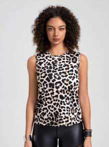 Gameset SHEIN Sport Áo ba lỗ tập luyện thông thường in họa tiết da báo cho nữ - màu đen - Xem 4