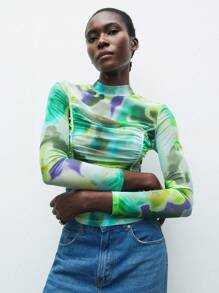 Maija Women's Random Print Mock Neck Long Sleeve Top