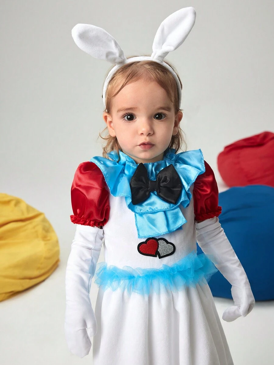 SHEIN 2pcs/Set Baby Girl Cute Bunny Tulle Decorated Dress Outfit With Headband Halloween/Festivial - Multicolor - View 1
