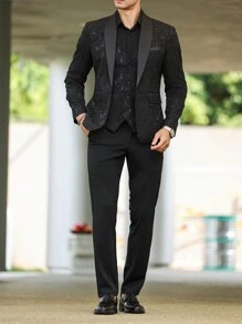 Calvornis Men's Solid Color Simple Daily Wear Long Sleeve Suit With Long Pants - Black - View 5