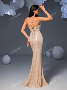 Faeriesty Faeriesty Elegant Spaghetti Strap Mermaid Evening Dress With Back Tie Detail - Perfect For Galas, Weddings, Red Carpet Events, Upscale Parties & Nightclubs