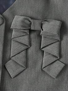 SHEIN MOD 无领灰色短款西装外套，正面饰有蝴蝶结，秋季服装，蝴蝶结夹克，可爱外套，返校服装 - 灰色 - 查看 3