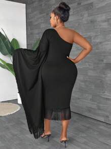Maweii Plus Size Nữ Màu Trơn Đơn Giản Trang Trí Viền Cổ Bất Đối Xứng - màu đen - Xem 7