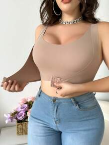 Plus Size Seamless Adjustable Front-Closure Bra Camisole - Camel - View 3