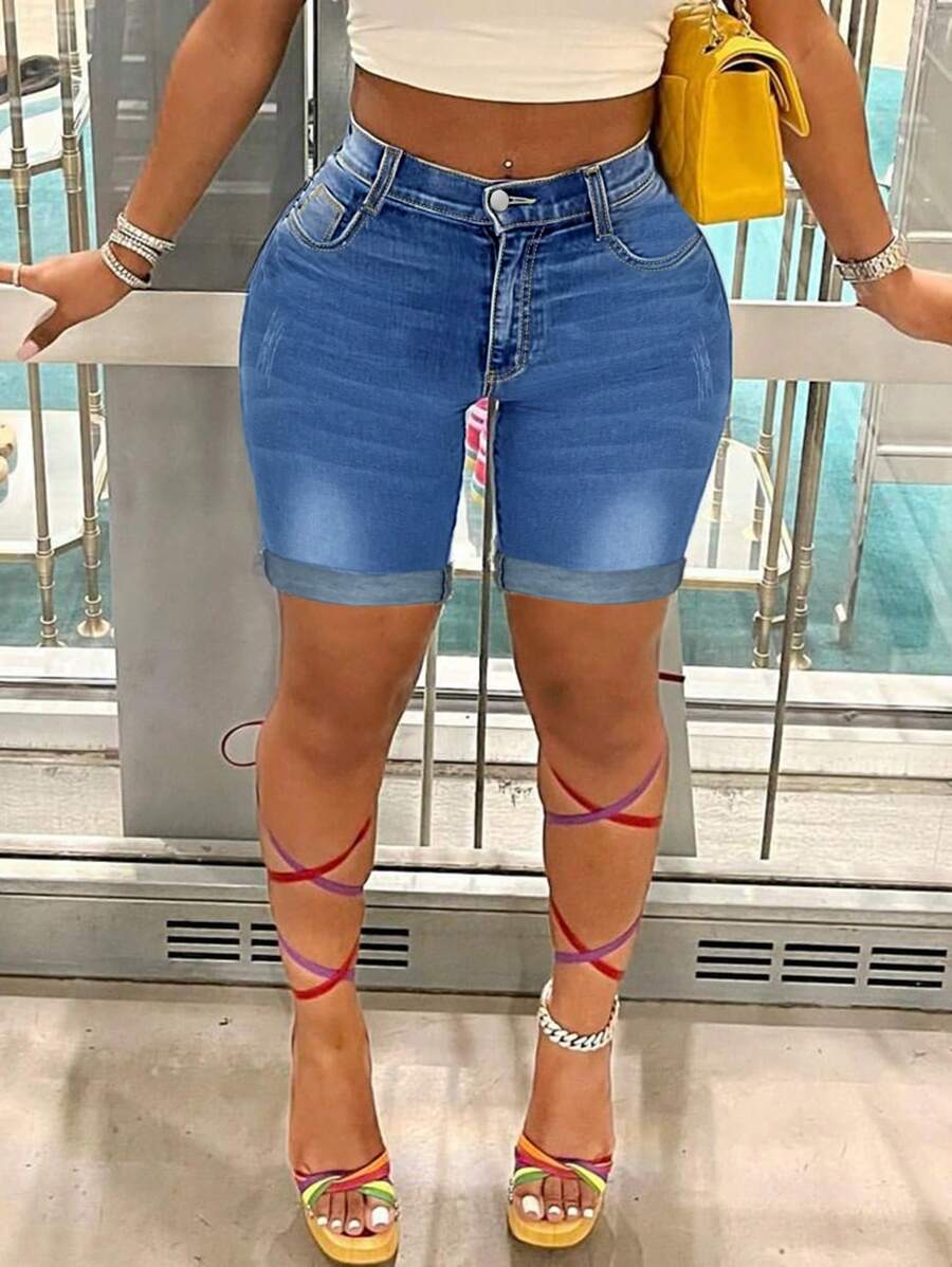 女士百搭紧身牛仔短裤