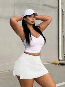 Flirla Plus Size Women Solid Color Simple Casual Skirt - White - View 6