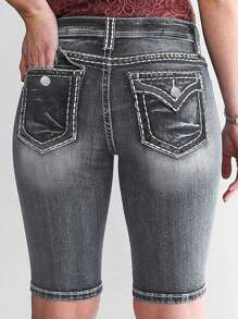 Women Skinny Fitted Denim Shorts - Grey - View 2