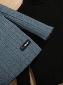 SHEIN 2pcs Young Boy's Turtleneck Long Sleeve Knitted Top Set, Two-Tone - Blue - View 4