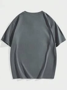 Manfinity VCAY Men's Loose Fit English Text Graphic Print Crew Neck Short Sleeve T-Shirt, Summer - Dark Grey - View 2