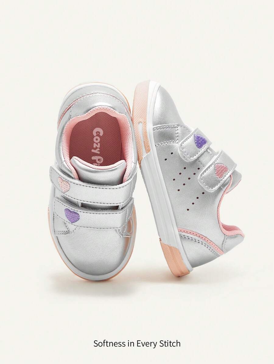 Cozy Pixies Fashionable Silver Cute Heart-shaped Color Block Comfortable Flat Sneakers For Babies - Multicolor - View 1