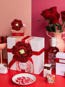 3 件红色薄纸花装饰纸人造花用品，适用于派对装饰、婚礼装饰、背景墙、房间装饰、新娘送礼会、圣诞节