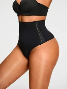 SHAPORA 高腰纯色侧扣丁字裤 - 黑色 - 查看 9