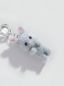 ROMWE Kawaii 3pcs/Set Pink Translucent Bow, White Faux Pearl, Grey/White/Pink Cute Rabbit Flocked Keychain Gift, Fashionable And Delicate Bag Charm, Suitable For Women's Daily Wear And Holidays Valentines
