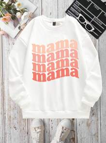 1 pieza Sudadera básica de cuello redondo con estampado de lema degradado de moda informal para mujer, otoño/invierno