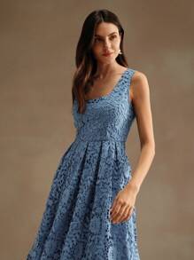 Anewsta Women's Water-Soluble Lace Mid-Length Sleeveless Dress - Blue - View 4