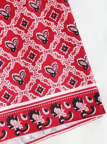SHEIN Unity Bộ áo liền quần quây in họa tiết phong cách cổ điển dành cho nữ - Đỏ - Xem 4