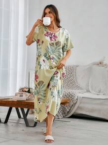 Serenescape Váy ngủ Babydoll Luxe cổ tròn tay ngắn họa tiết hoa toàn thân mềm mại và thanh lịch cho nữ, váy ngủ Moo Moo - Nhiều màu - Xem 5