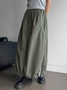 DAZY 女士撞色休闲抽绳腰A字裙，返校季服装