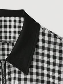 SHEIN MOD 复古格子撞色立领夹克，秋季服装，格子大衣，黑白秋冬大衣，返校服装，冬季大衣 - 彩色 - 查看 5