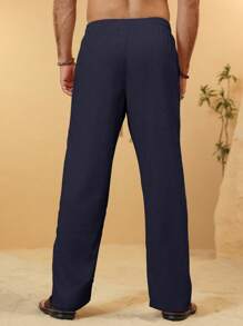 VENTUSAIL 男士纯色简约休闲抽绳七分裤，秋季 - 藏蓝色 - 查看 2