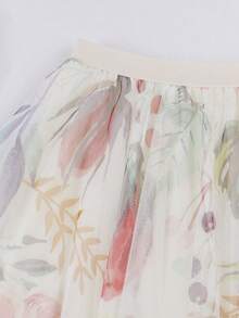 女士优雅格子花卉印花网眼褶皱半身裙