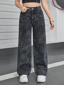 SHEIN Explorewe Teen Girl Y2K Casual Vintage Street Distressed Flared Jeans - Black - View 6