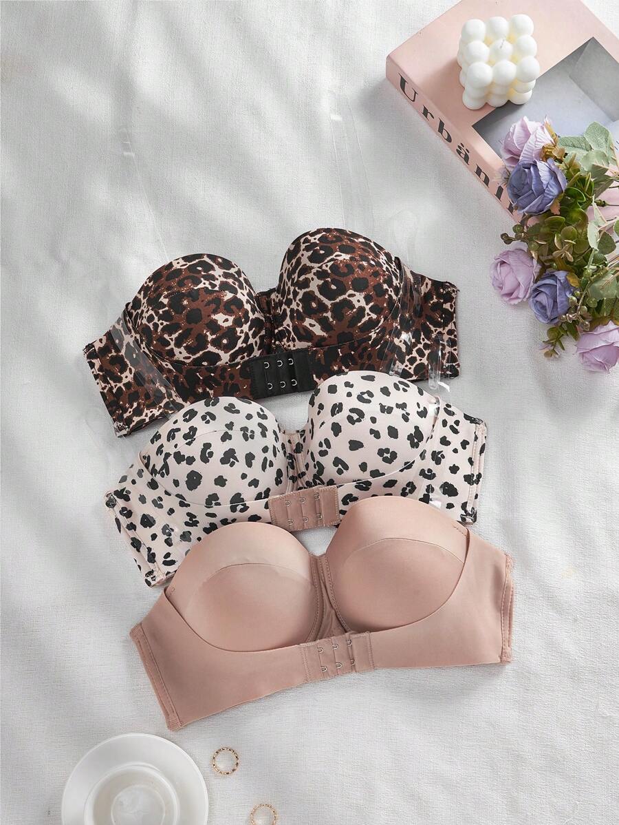 3pcs/Set Women's Bra With Wire, Bandeau Design - Multicolor - View 1