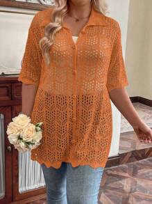 Breezaya Cardigan casual à simple boutonnage, manches courtes, couleur unie, grande taille, été